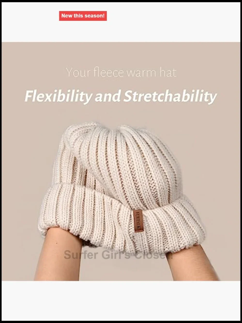 Fleece Lined Beanie Chunky Cable Knit Winter Snow Cap Fleece Lined Beanie